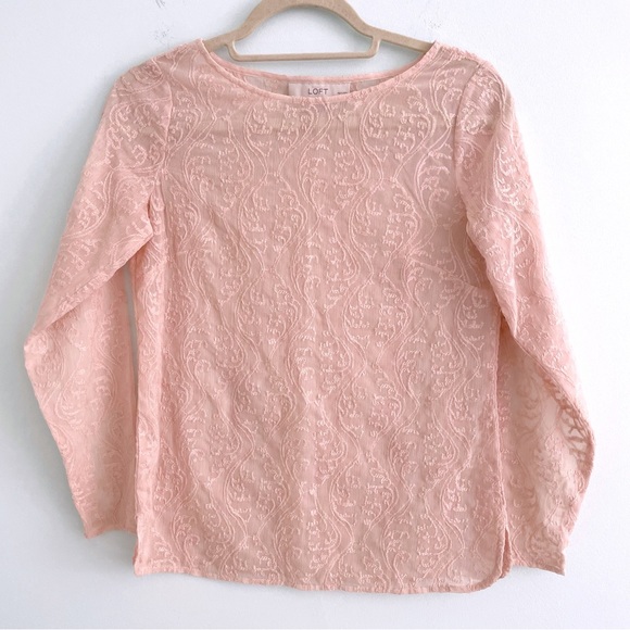 LOFT Embroidered Blouse with Long Sleeves for Layering Party Outfits Ballet Pink - Picture 1 of 6
